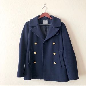 J. CREW blue stadium cloth double-breasted peacoat